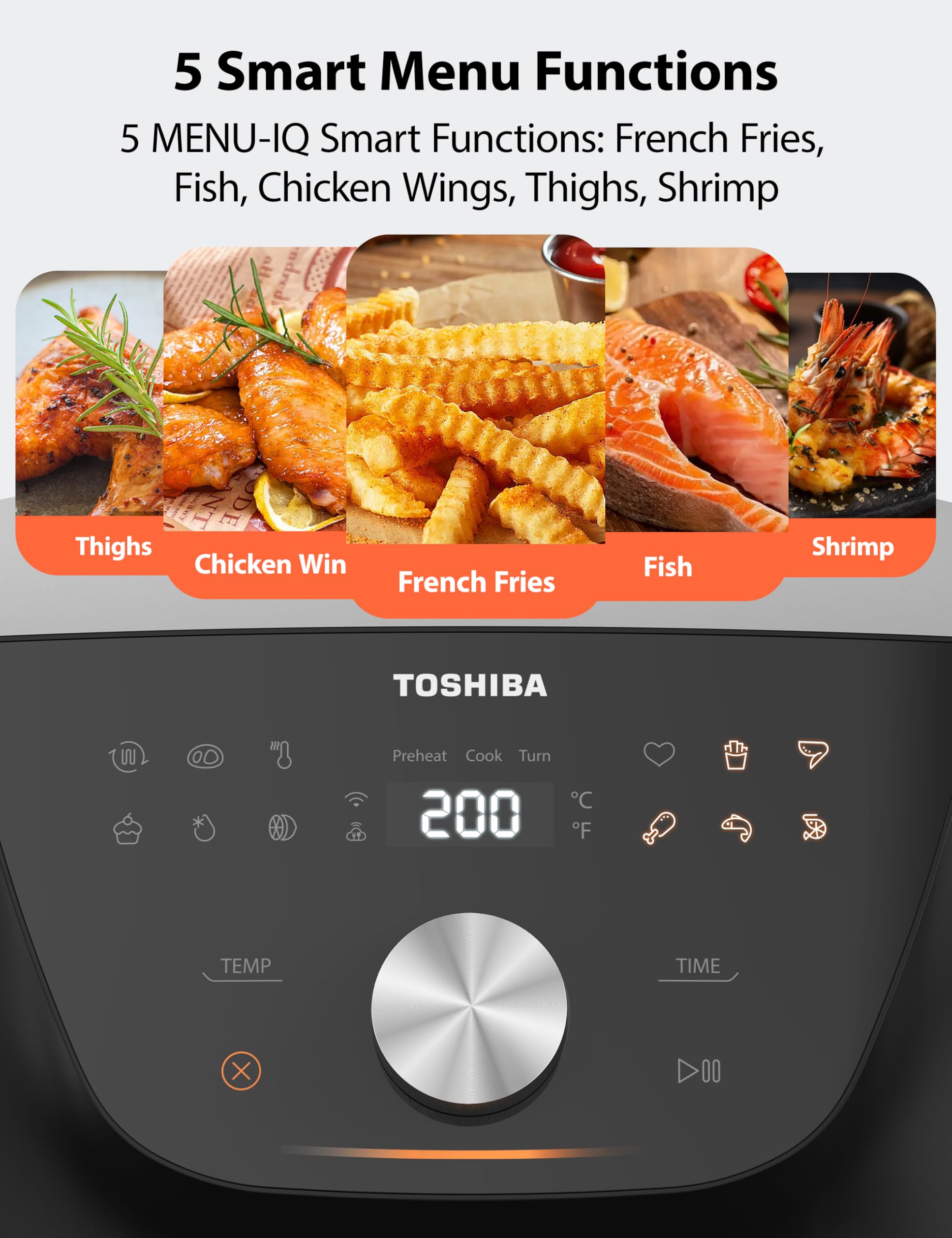 Toshiba 7.7QT Air Fryer, Family-Size for Quick and Easy Meals, 12 Preset Menus and Menu-IQ Function, 1°F Precision, 90% less fat, Double-sided Handles Easy Carrying