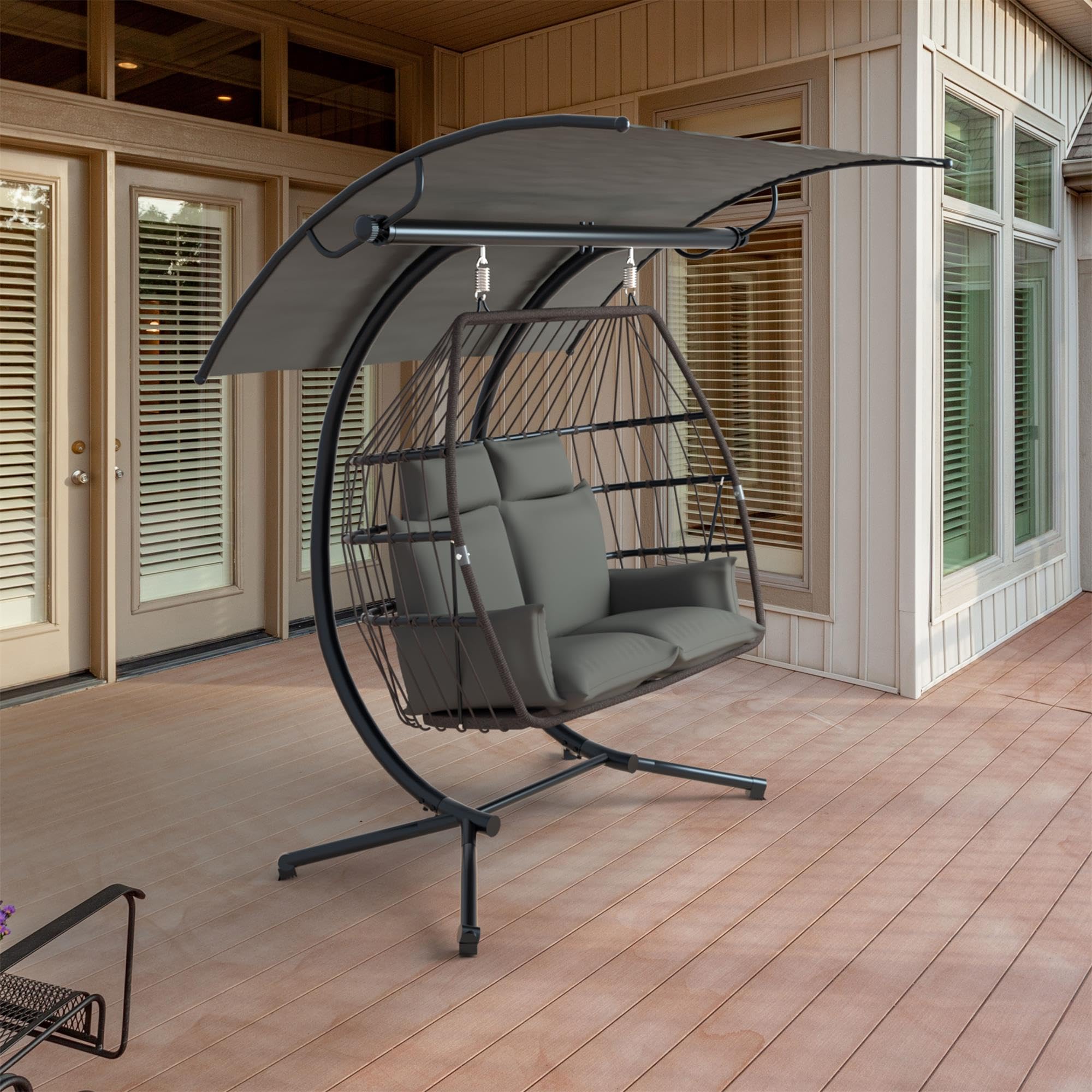 MUPATER 2 Person Hanging Egg Chair, Outdoor Swing Chair, Double Egg Chair with Metal Stand and Cushion, Porch Swing for Patio Indoor Outdoor Balcony Bedroom