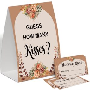 rustic orange floral how many kisses bridal shower game,wedding shower games,engagement party games,bachelorette party games,bridal shower decorations(1 sign & 50 guess cards),13