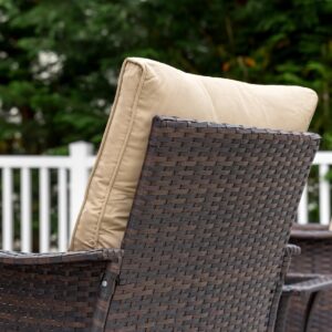 Gotland 3 Pieces Patio Swivel Rocker Wicker Chairs-Outdoor Swivel Rocking Chairs with 1 Rattan Coffee Table&2 Khaki Thickened Cushions Outdoor Furniture Conversation Sets