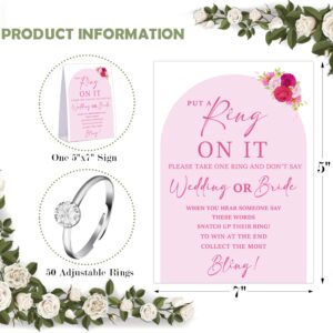 Pink Floral Don't say Bride or Wedding Game, Put a Ring on It Bridal Shower Game with 50 Fake Rings, Modern Bridal Shower Decorations, Wedding Shower or Bachelorette Party Supplies - 05