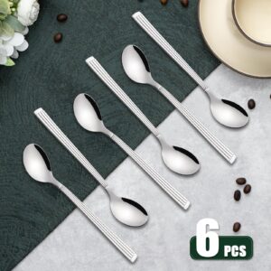 Amrules Espresso Spoons 6 PCS, Coffee Spoons 6.5 Inches with Anti Slip Striped Handle, 18/8 Stainless Steel Tea Spoons Set Serving for Ice Cream Dessert, Silver