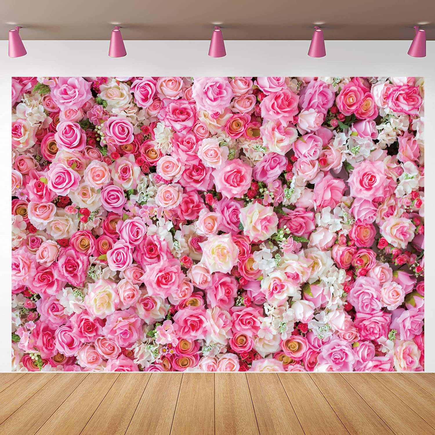 Pink Floral Backdrop Flower Wall Photography Background Valentine's Day Decorations for Bridal Shower Wedding Baby Shower Birthday Cake Table Supplies Banner (7X5FT(82x59inch))