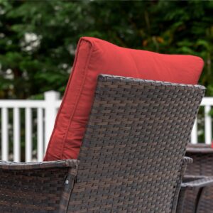 Gotland 3 Pieces Patio Swivel Rocker Wicker Chairs-Outdoor Swivel Rocking Chairs with 1 Rattan Coffee Table&2 Red Thickened Cushions Outdoor Furniture Conversation Sets for Patio Porch Garden