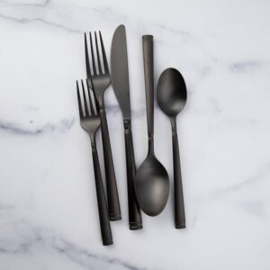 Cambridge Black Emmy Satin Piece Flatware Set, 20 Count