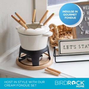 BIRDROCK HOME Cast Iron Fondue Pot Set | 8 Fondue Forks, Chrome Safety Burner | Chocolate, Cheese, Melting, Dip Warmer, Mini Fountain, Covered Strawberries | Wedding Gifts, Hosting Essentials | Cream