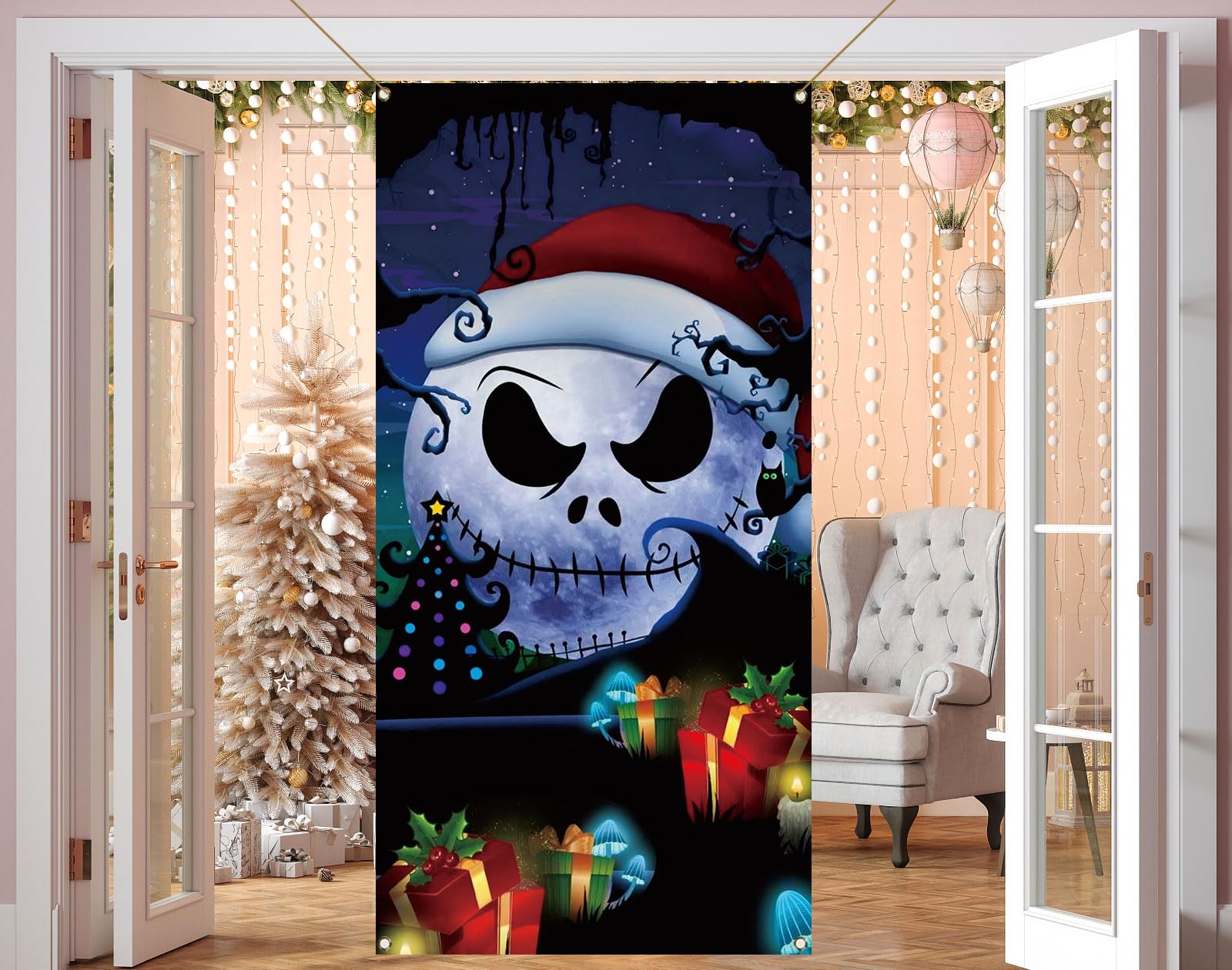 The Nightmare Before Christmas Door Cover Xmas Winter Holiday Party Front Door Banner Photography Home Porch Decoration