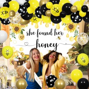 Wonmelody Bride to Bee Bridal Shower Decor She Found Her Honey Backdrop Bachelorette Decor Bride to Be Sash Bee Bridal Shower Balloon Arch Ring Balloon for Engagement Wedding Bachelorette Party