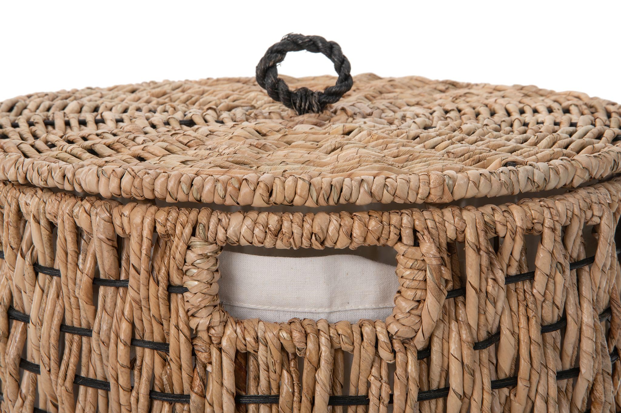 Round Sea Grass Laundry Basket with Removable Liner and Lid with Handle - Handwoven Seagrass in Coastal, Natural Decor Style - Seagrass Storage Bin for Your Home - 18 in. height - from Kouboo