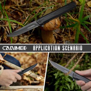 Carimee Pocket Folding Knife, EDC Gentlemen Knife for men with 7Cr17Mov Blade, Stainless Steel Handle, Pocket Clip, Glass Breaker, Outdoor Gifts for men and women, Black Coated, C11DB