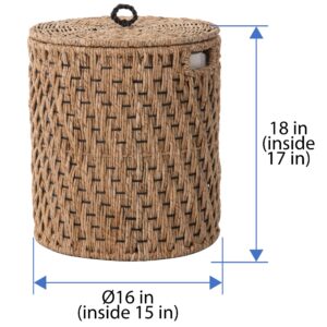 Round Sea Grass Laundry Basket with Removable Liner and Lid with Handle - Handwoven Seagrass in Coastal, Natural Decor Style - Seagrass Storage Bin for Your Home - 18 in. height - from Kouboo