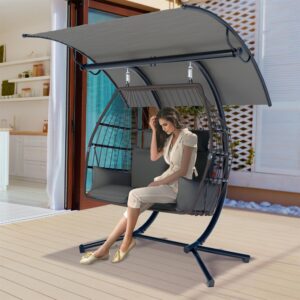 mupater 2 person hanging egg chair, outdoor swing chair, double egg chair with metal stand and cushion, porch swing for patio indoor outdoor balcony bedroom