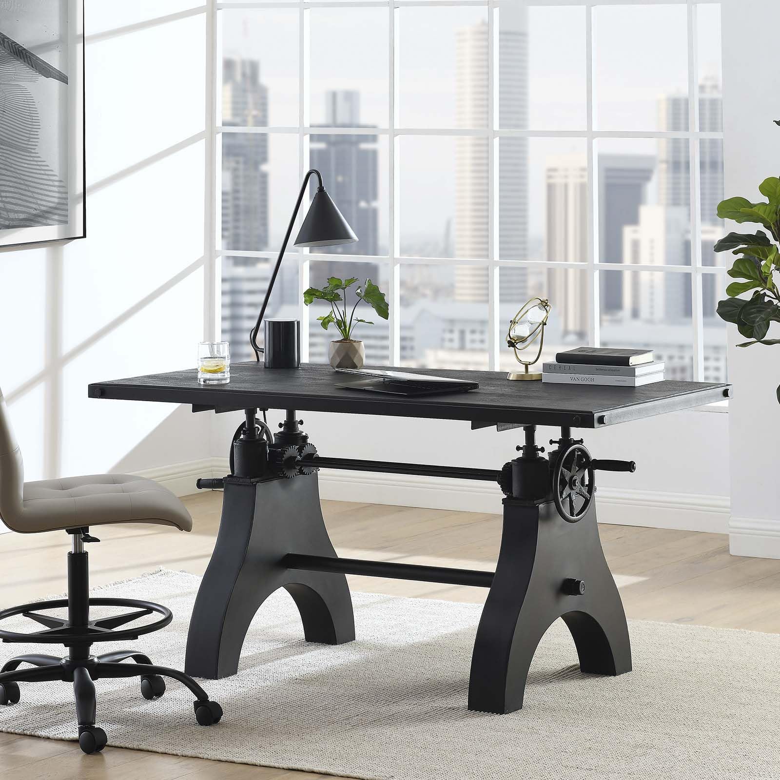 Modway 60" Adjustable Counter/Bar-Height Table or Computer Desk Black