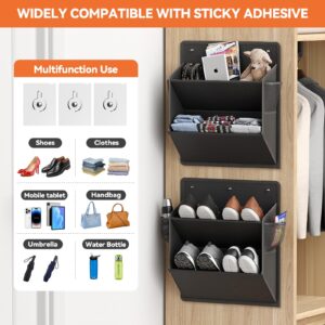 DEYILIAN 2 Pack RV Shoe Storage with Sticky Adhesive Tape, Over the Door Shoe Rack, Wall Hanging Shoe Organizer with Large Deep Pockets for Camper, Narrow Space Saving Closet Organizers - Black