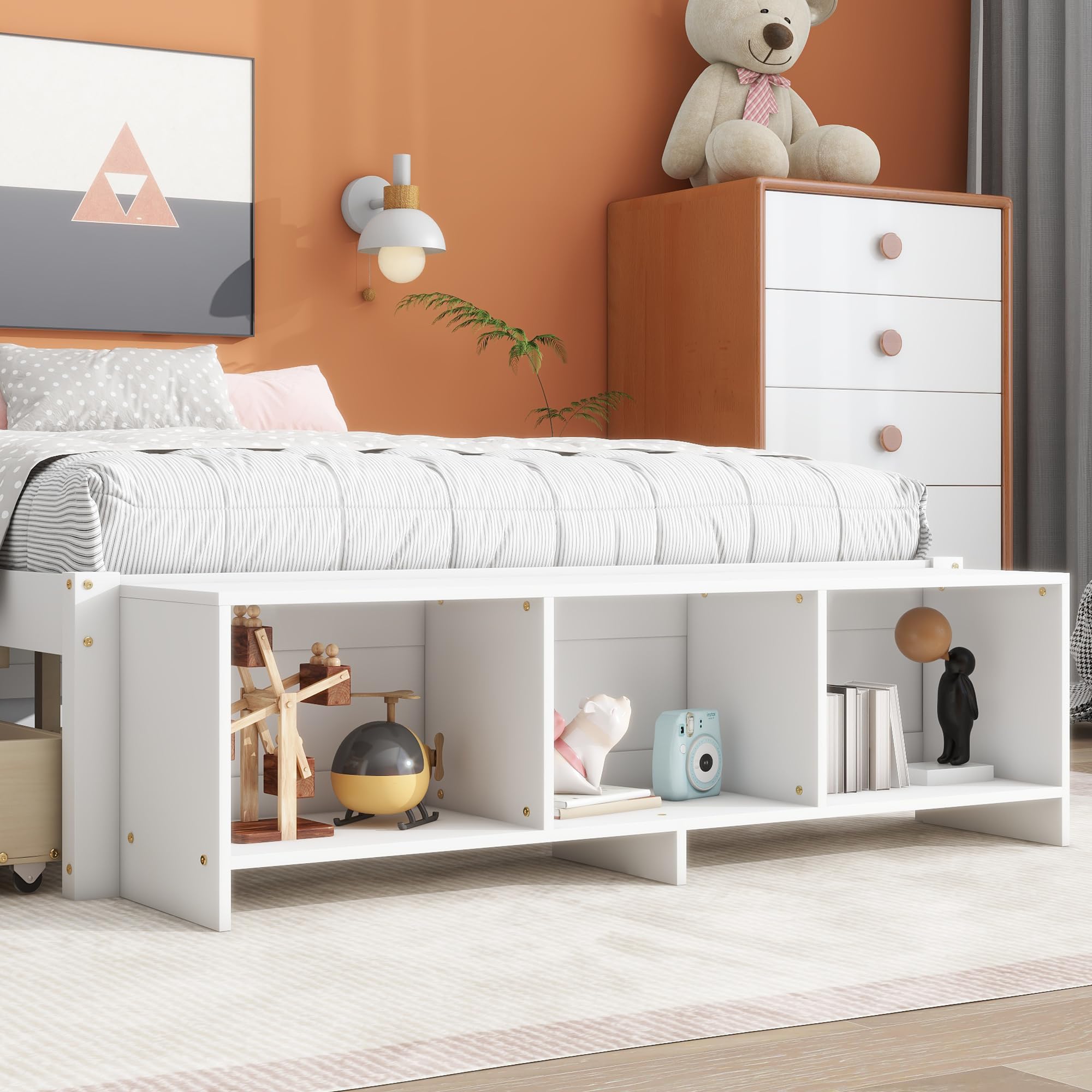 Harper & Bright Designs Full Size Platform Bed with 2 Storage Drawers, Wood Full Size Bed Frame with Storage Case, Full Storage Bed with Wood Slats Support for Bedroom, No Box Spring Needed, White