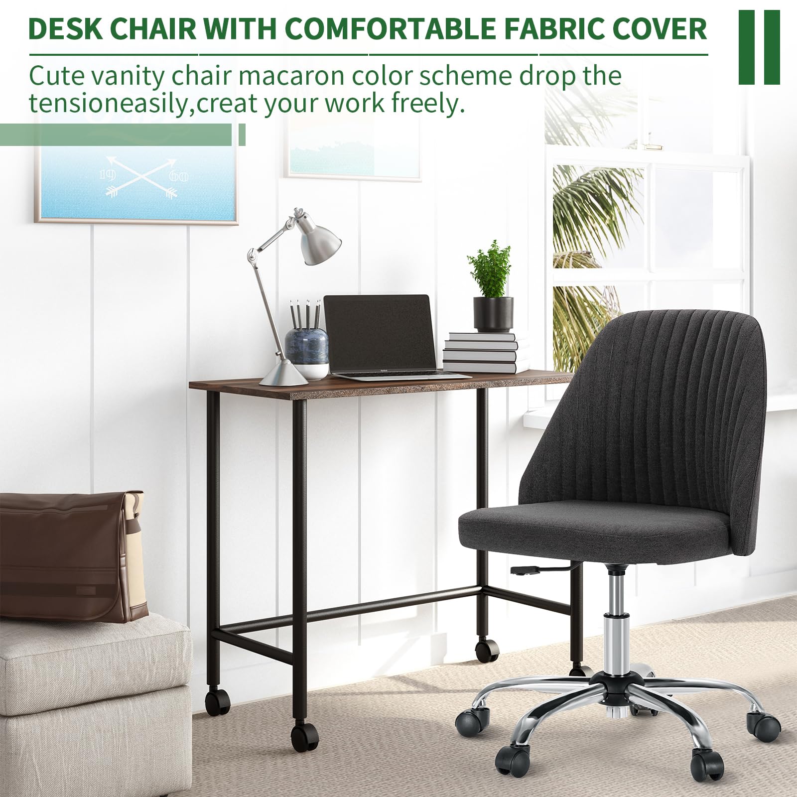 Armless Desk Chair with Comfortable Fabric Cover,Modern Home Office Chairs with Swivel Wheels for Computer Task Chairs Cute Vanity Chairs Adjustable Height for Living Room,Bed Room,Conference Office