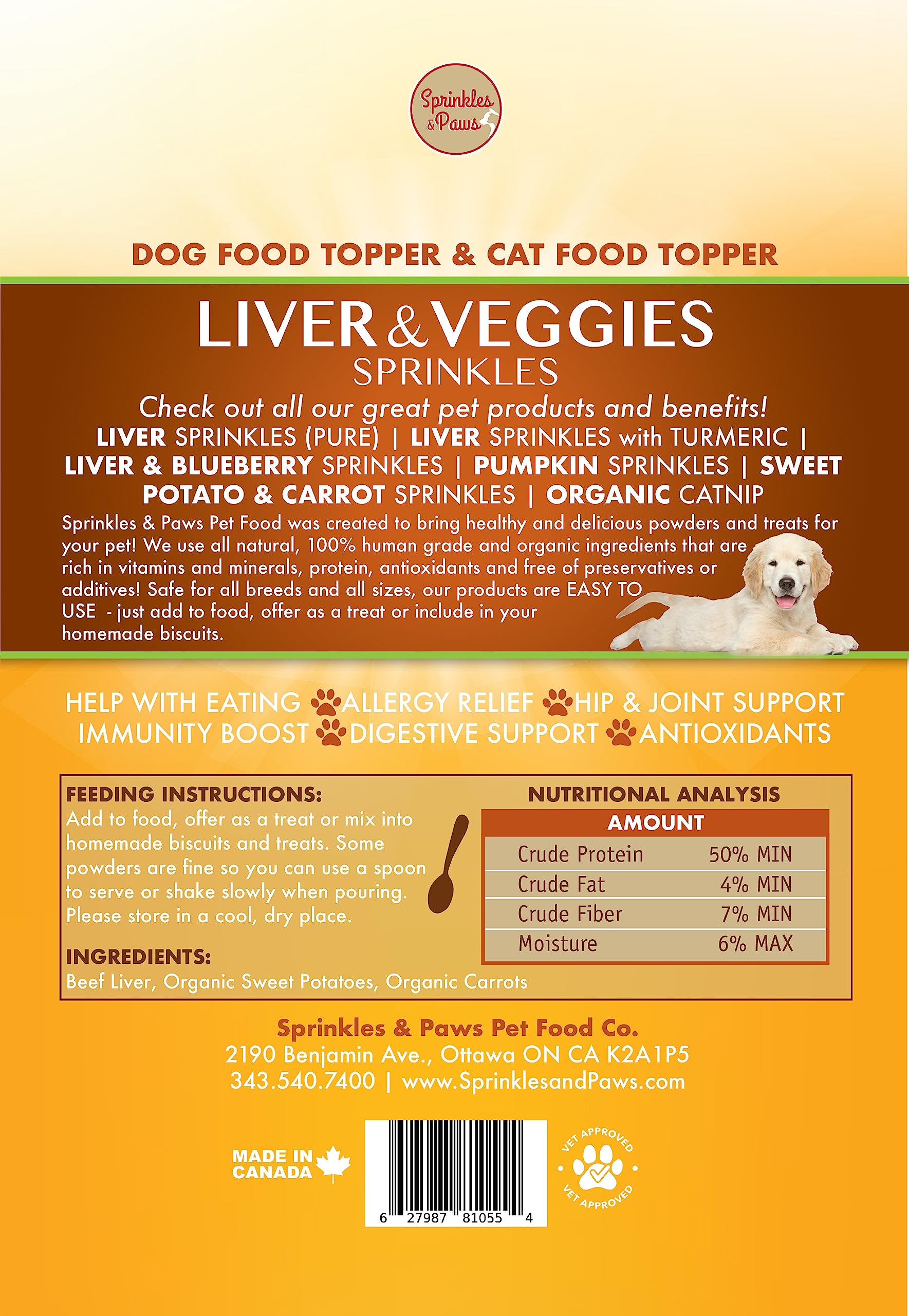 Sprinkles & Paws Liver and Veggies Dog Food Topper | Healthy Powder Form | Helps with Eating, Add to Food or Kibble or as Treat | Meal Mixer with Beef Flavour, Rich in Vitamins and nutrients