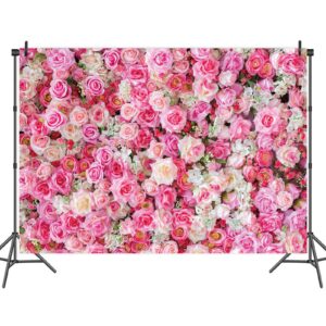 Pink Floral Backdrop Flower Wall Photography Background Valentine's Day Decorations for Bridal Shower Wedding Baby Shower Birthday Cake Table Supplies Banner (7X5FT(82x59inch))