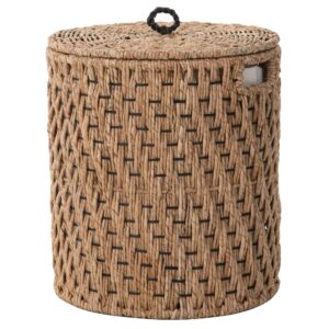 round sea grass laundry basket with removable liner and lid with handle - handwoven seagrass in coastal, natural decor style - seagrass storage bin for your home - 18 in. height - from kouboo