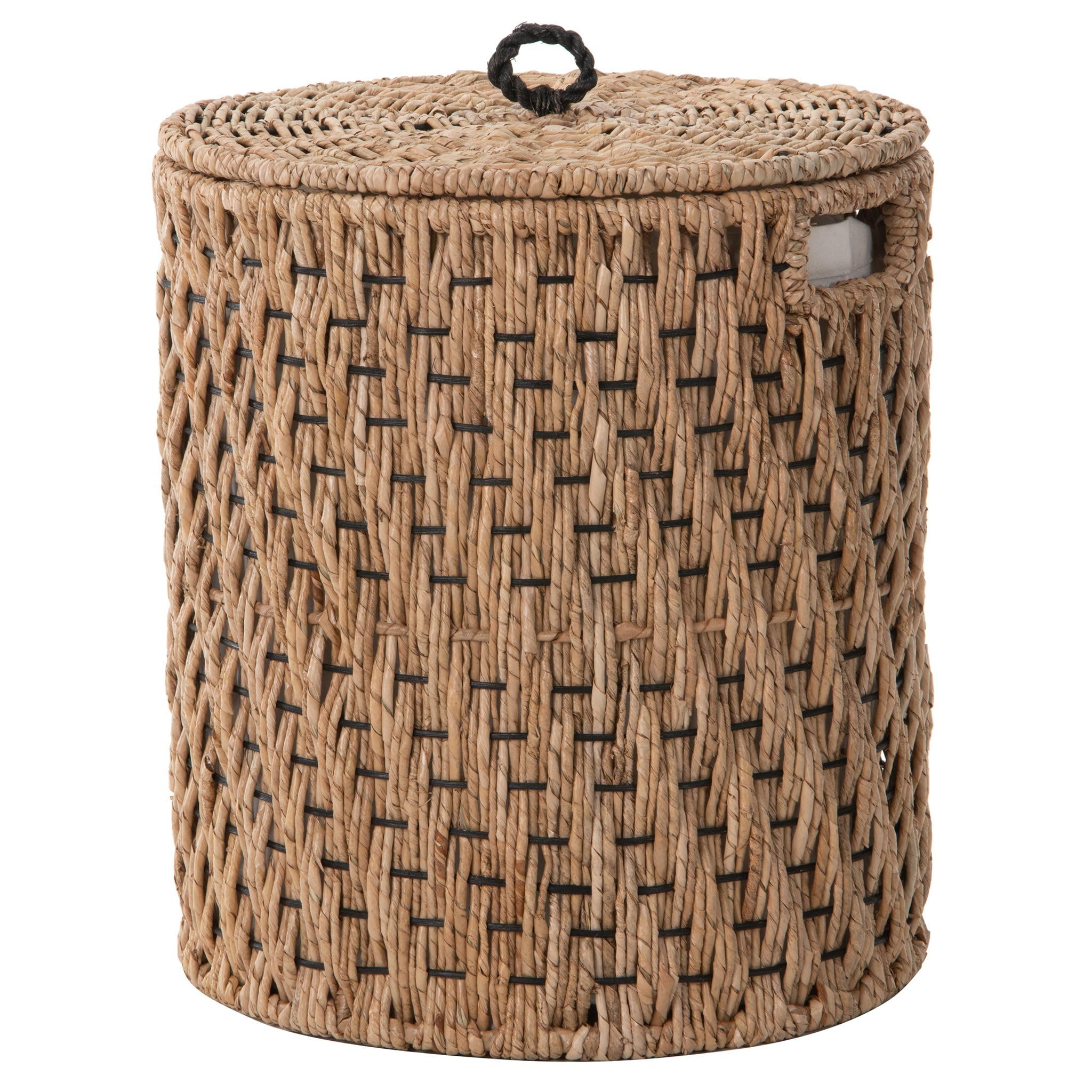 Round Sea Grass Laundry Basket with Removable Liner and Lid with Handle - Handwoven Seagrass in Coastal, Natural Decor Style - Seagrass Storage Bin for Your Home - 18 in. height - from Kouboo