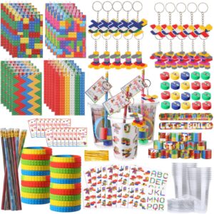 glenmal 181 pcs building block party favors for boy girl block theme gift notebooks keychains bracelets cup sticker pencil sharpeners thank you tags for birthday classroom prize goodie bag stuffer