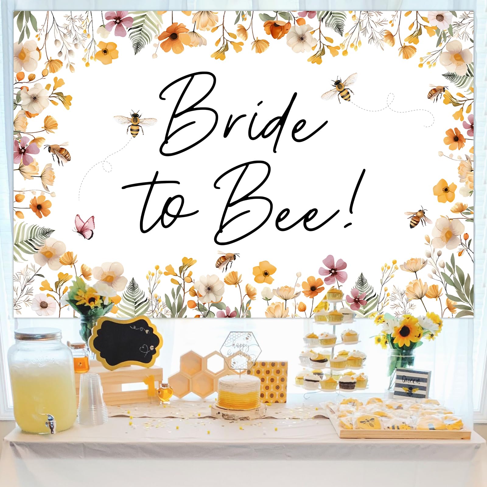 Bride to Be Backdrop Banner Bride to Bee Bridal Shower Decor Honey Bee Bachelorette Decorations Flowers and Bee Backdrop for Photoshoot Bee Floral Bachelorette Engagement Wedding Supplies