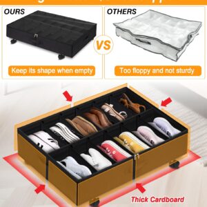 punemi Under Bed Shoe Storage Organizer With Wheel & Adjustable Dividers, Underbed Shoes Boot Closet Storage Solution Containers - Side & Bottom Support & 3 Handles, Up To 12 Shoes, 29.5"X23.6"X7.9"