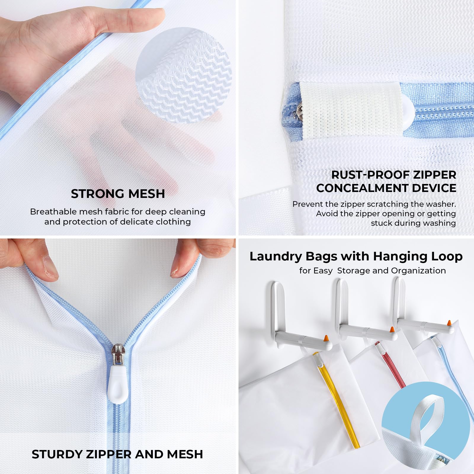 Lifnmybr 9 Pack Laundry Bag, Mesh Laundry Bags with Sturdy Zipper, Hanging Loop and Breathable Fine Net, Artisans Made Wash Bags for Lingerie, Delicates, Underwear, Pants, Shoes, Socks