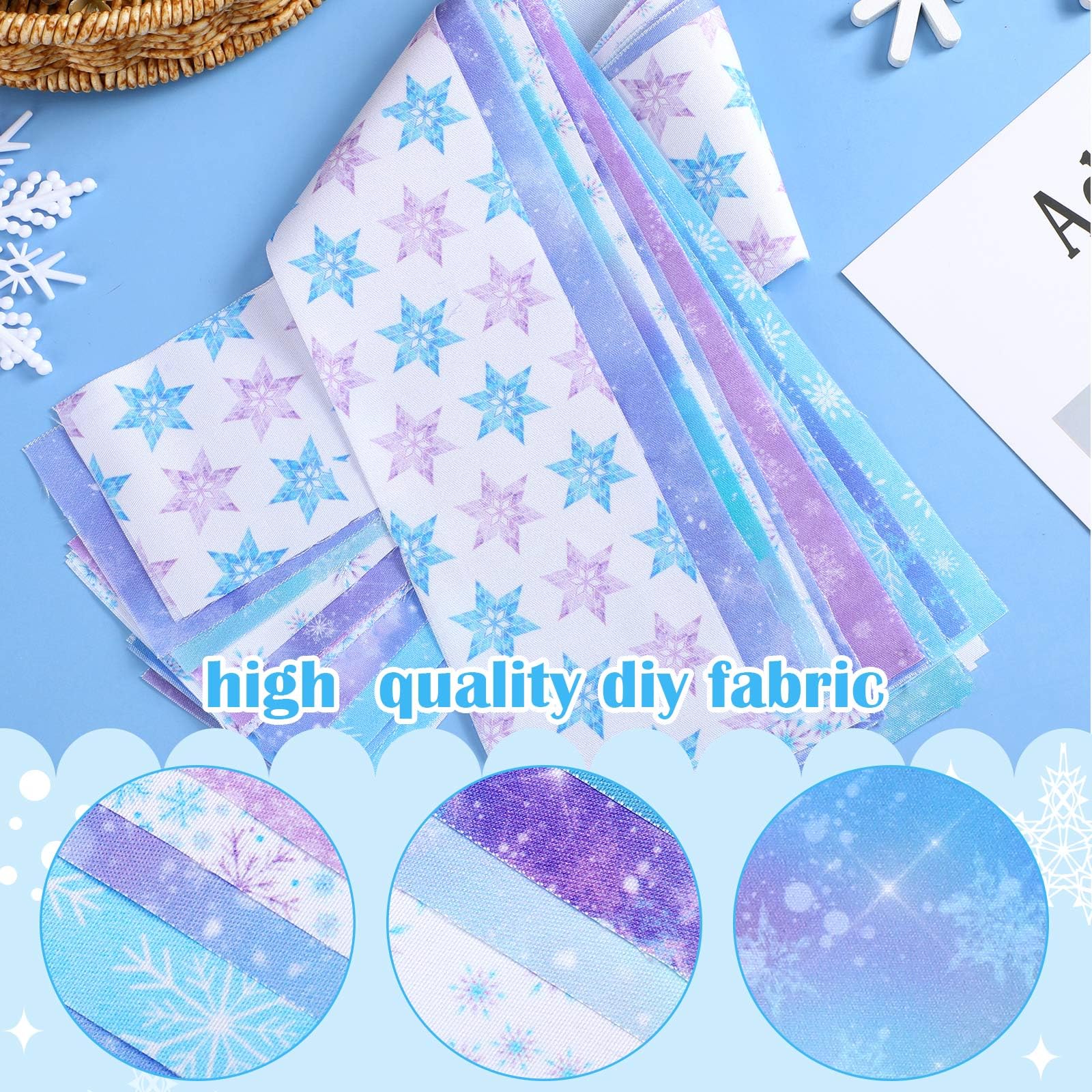 Ganeen 150 Pcs 2.56 Inch Winter Fabric Patchwork Roll Snowflake Quilting Fabric Roll Fabric Quilting Strips Snowflake Printed Sewing Fabric for DIY Crafts