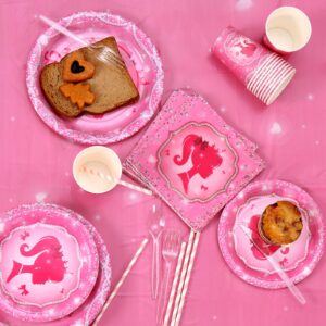 161CT Pink Girl Babe Happy Birthday Party Supplies Babe Head Paper Plates Cups Straw Napkins Spoon Fork knives Tablecloth Hot Pink Girl Party Decorations Tableware for 20 Guests for Bday Baby Shower