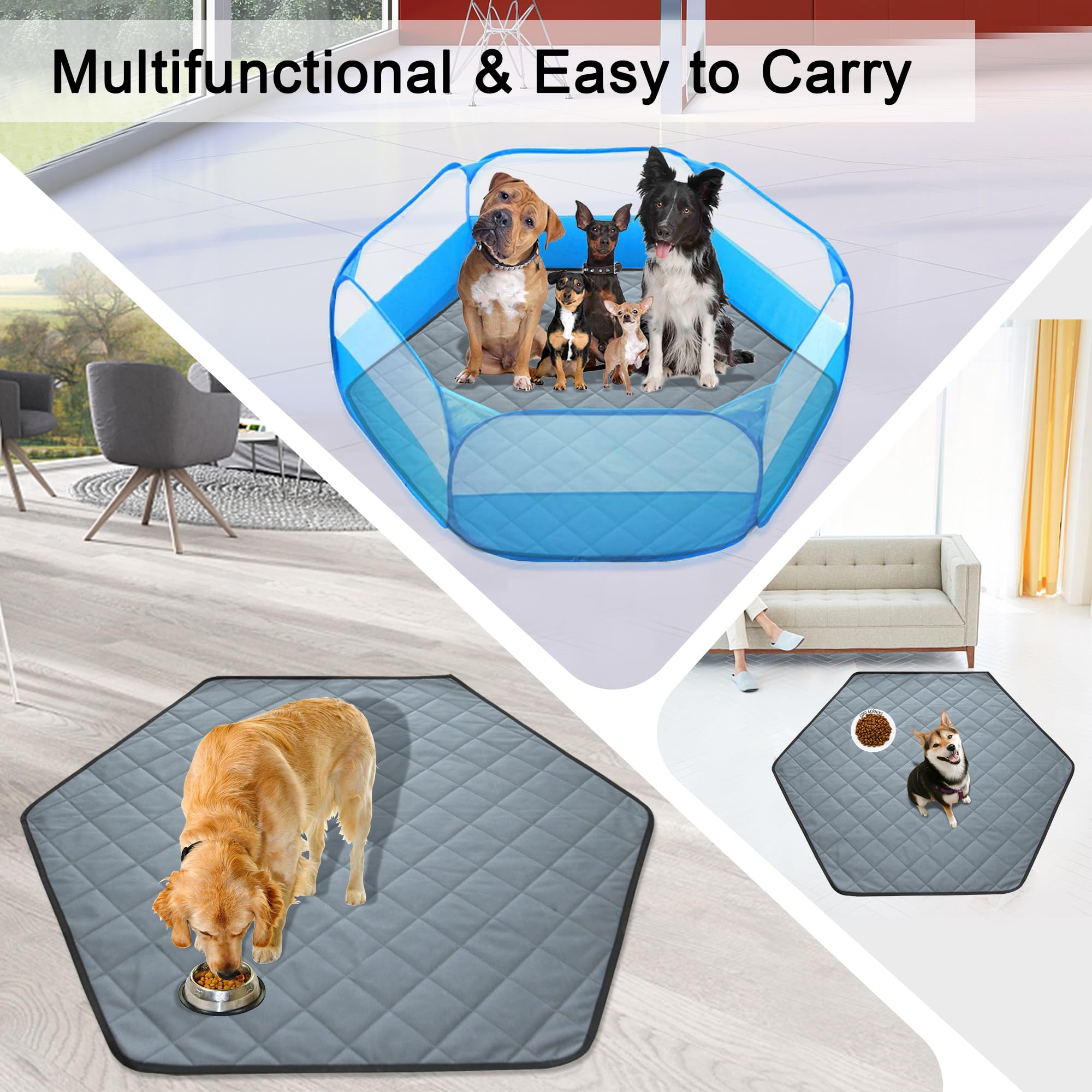 Rinling Washable Pee Pads for Dogs, Reusable Pet Playpen Mat Non-Slip Dog Pads Hexagon Puppy Pads for Whelping Potty Housebreaking Incontinence Playpen Crate Kennel Dog Bed M