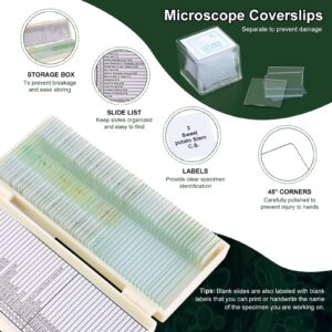 50 Microscope Slides and 100 Covers Set - 30 Prepared Microscope Slides with Specimens, 20 Blank Microscope Slides and 100 Microscope Coverslips - Microscope Slides for Kids Students Homeschool Use