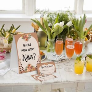 Rustic Orange Floral How Many Kisses Bridal Shower Game,Wedding Shower Games,Engagement Party Games,Bachelorette Party Games,Bridal Shower Decorations(1 Sign & 50 Guess Cards),13