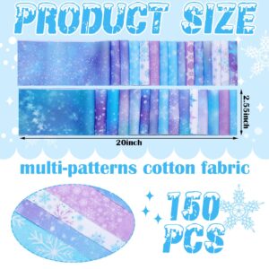 Ganeen 150 Pcs 2.56 Inch Winter Fabric Patchwork Roll Snowflake Quilting Fabric Roll Fabric Quilting Strips Snowflake Printed Sewing Fabric for DIY Crafts