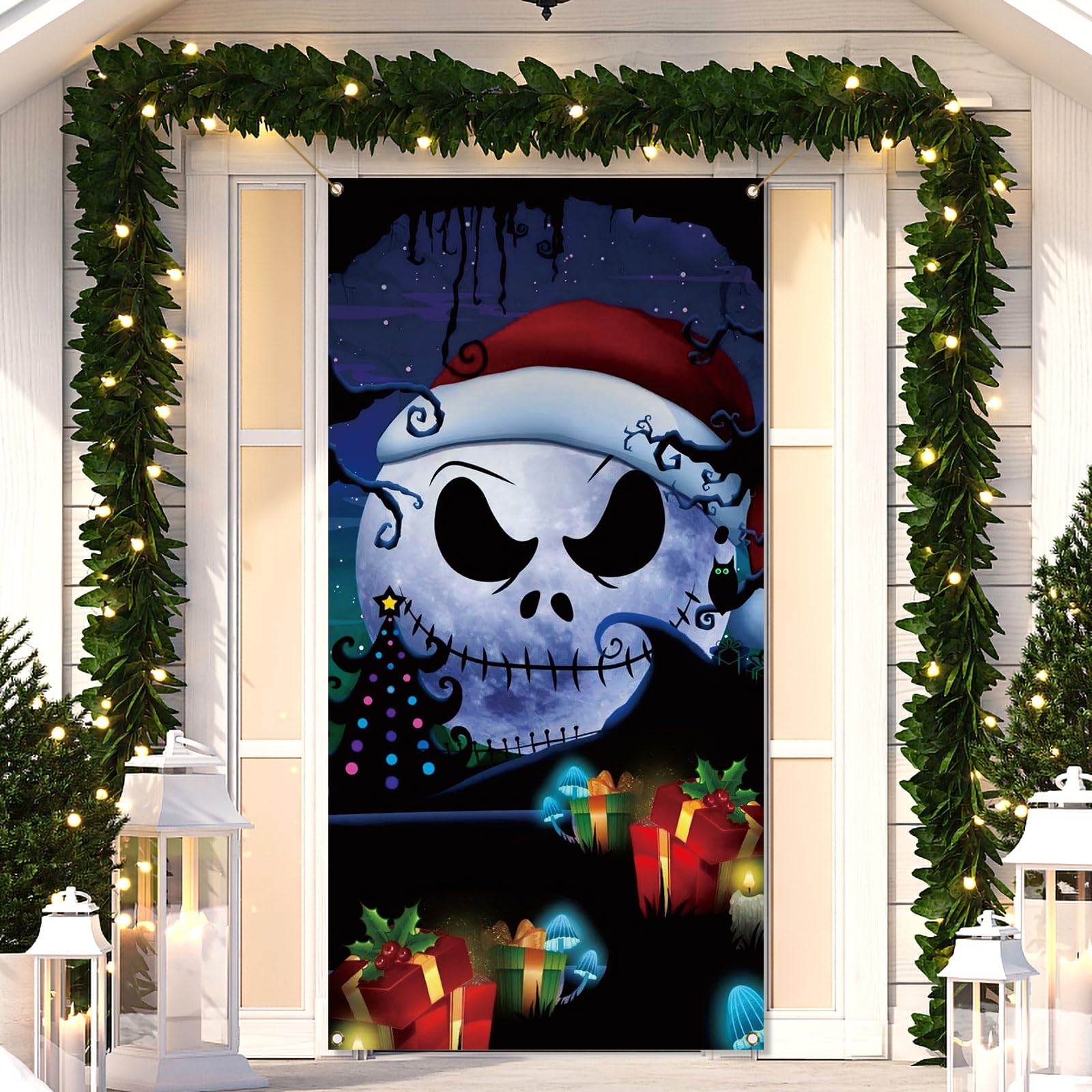 The Nightmare Before Christmas Door Cover Xmas Winter Holiday Party Front Door Banner Photography Home Porch Decoration