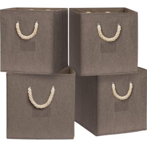 simple houseware 4 pack cube storage bin with braided handles, brown