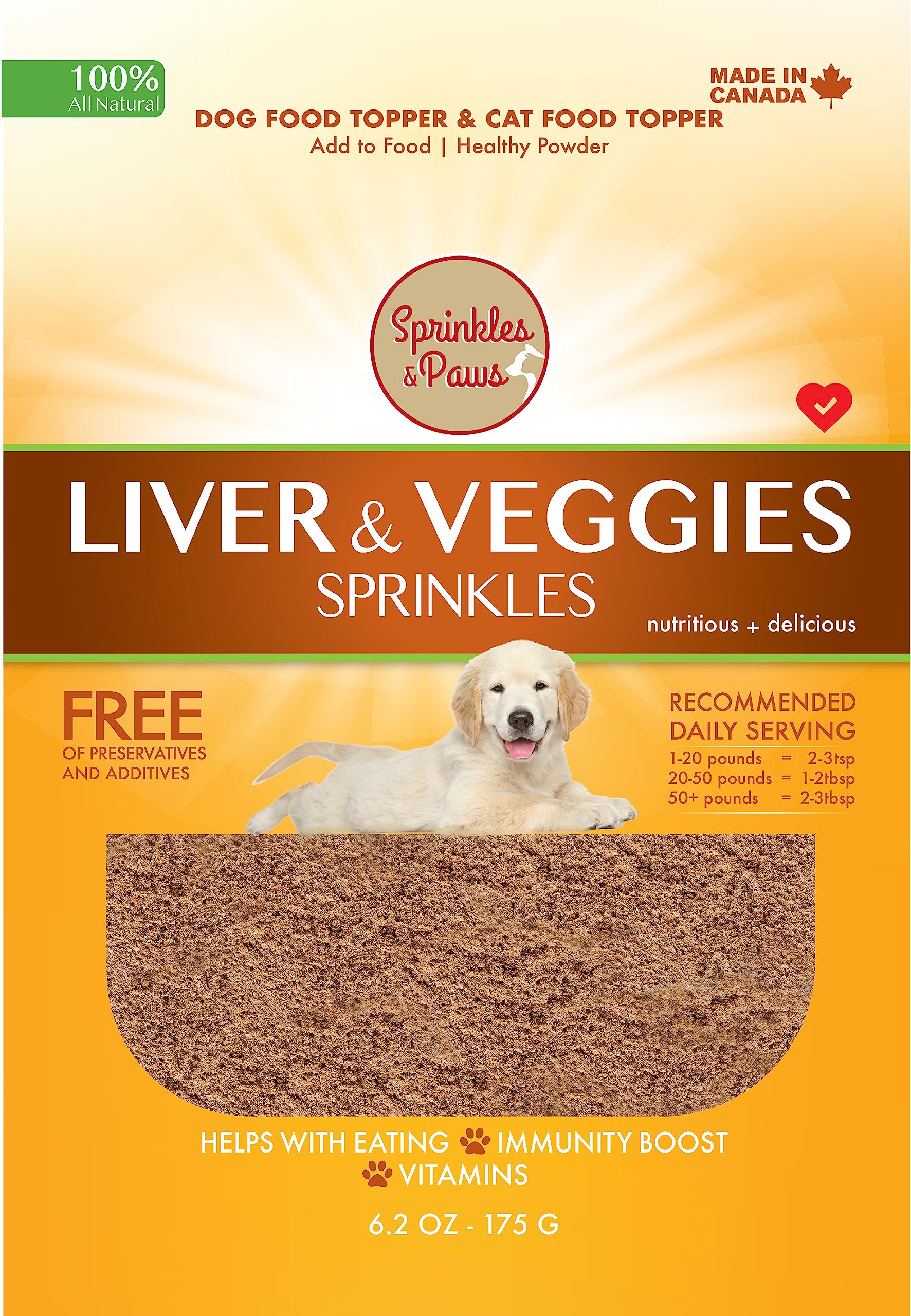 Sprinkles & Paws Liver and Veggies Dog Food Topper | Healthy Powder Form | Helps with Eating, Add to Food or Kibble or as Treat | Meal Mixer with Beef Flavour, Rich in Vitamins and nutrients