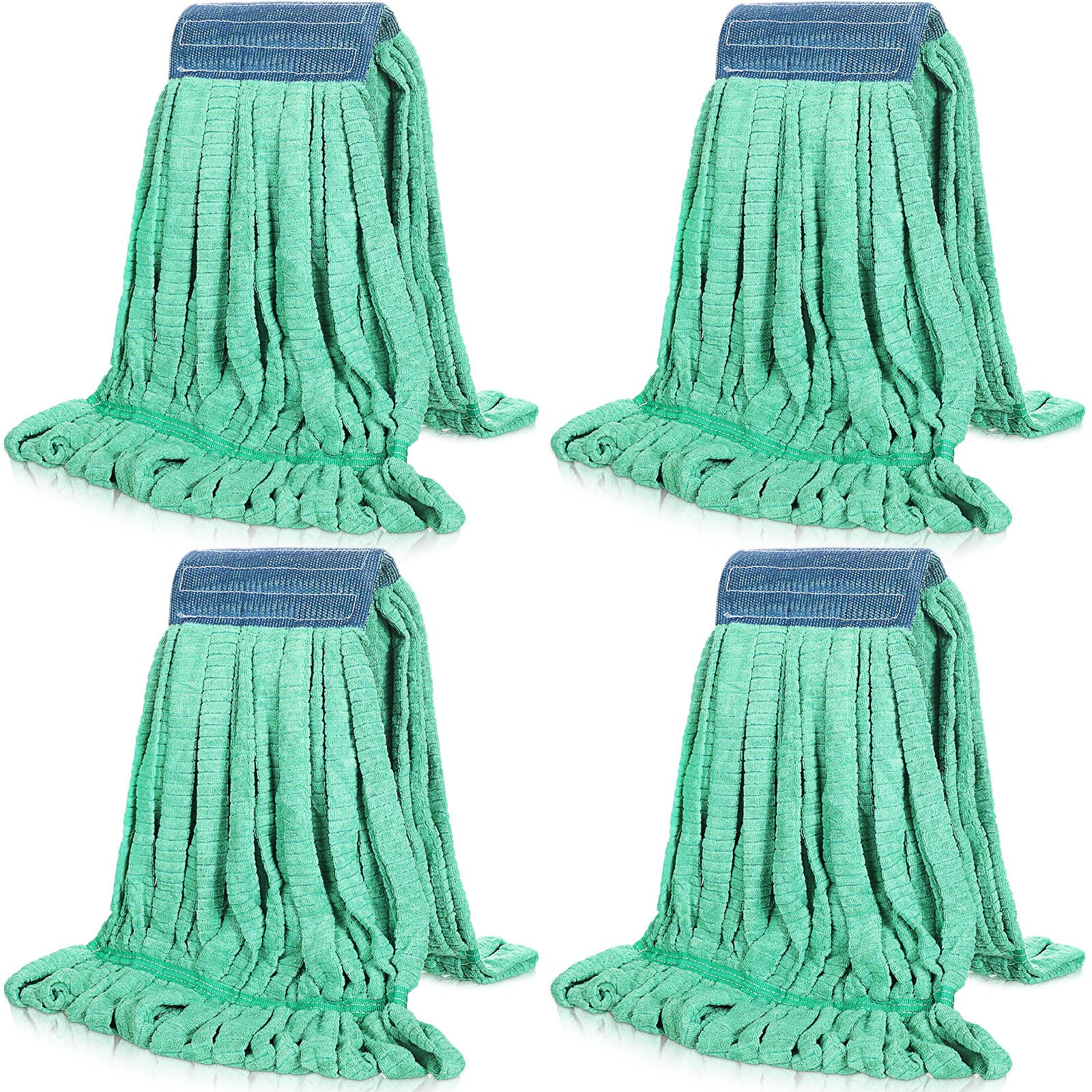 Lallisa 4 Pcs Commercial Mop Head Replacement Tube Microfiber Mop Heads for Floor Cleaning Industrial Mop Heads Looped End Wet Mop Head Refill for Home Commercial Industrial Use (Green,Large)