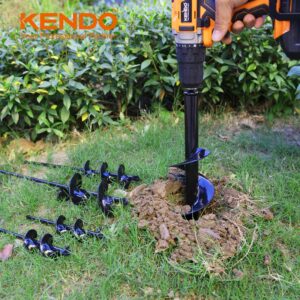 KENDO Auger Drill Bit for Planting Set of 4, Garden Ground Earth Spiral Drill Bits and Bulb Planter Tool for 3/8" Hex Drive Drill, for Post Hole Digger, Bulb Bedding Digging, Plant Rapid Planter