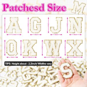 Self-Adhesive Chenille Letters Patches: NICEVINYL 104PCS White Iron on Preppy Letter Patches Stickers for Clothing Backpacks Embroidered Applique Initial Patch