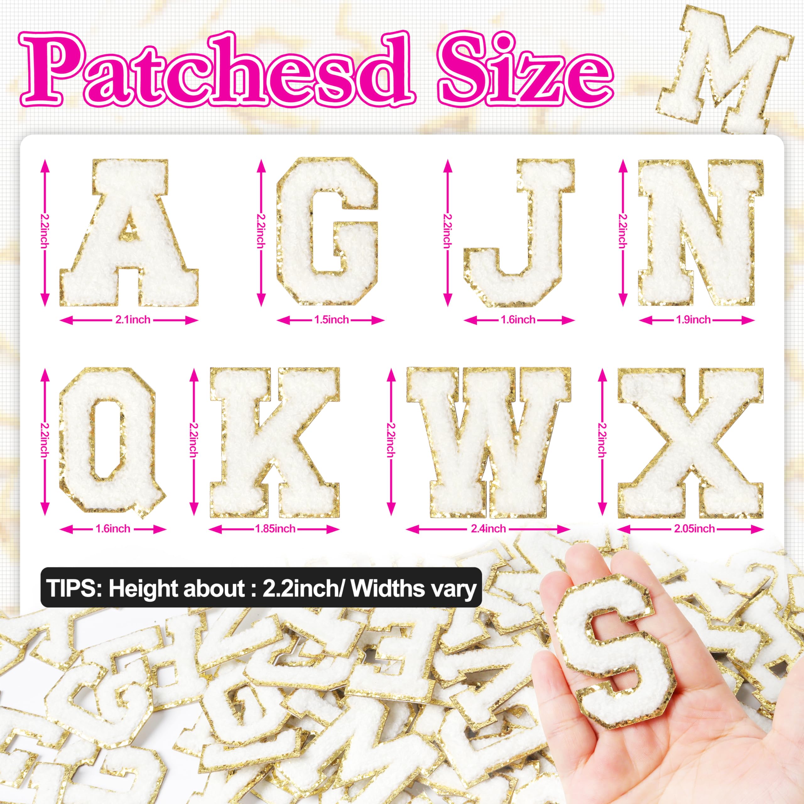 Self-Adhesive Chenille Letters Patches: NICEVINYL 104PCS White Iron on Preppy Letter Patches Stickers for Clothing Backpacks Embroidered Applique Initial Patch