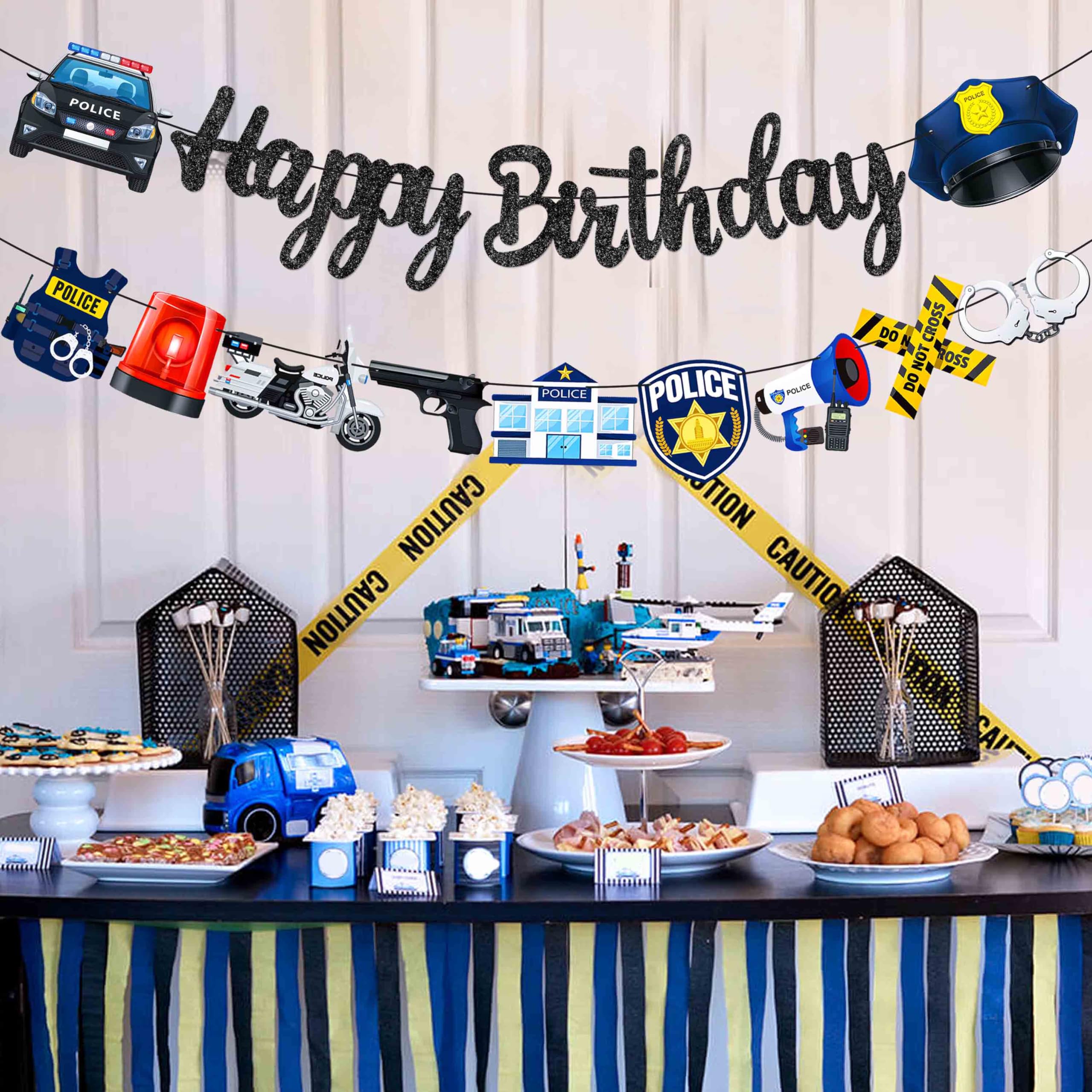 Police Birthday Party Banners 2Pcs Policeman Happy Birthday Banners Police Officer Party Hanging Decoration Police Party Banner for Cops Theme Baby Shower Supplies