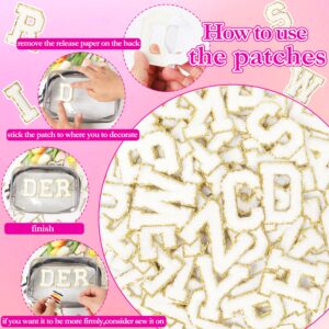 Self-Adhesive Chenille Letters Patches: NICEVINYL 104PCS White Iron on Preppy Letter Patches Stickers for Clothing Backpacks Embroidered Applique Initial Patch