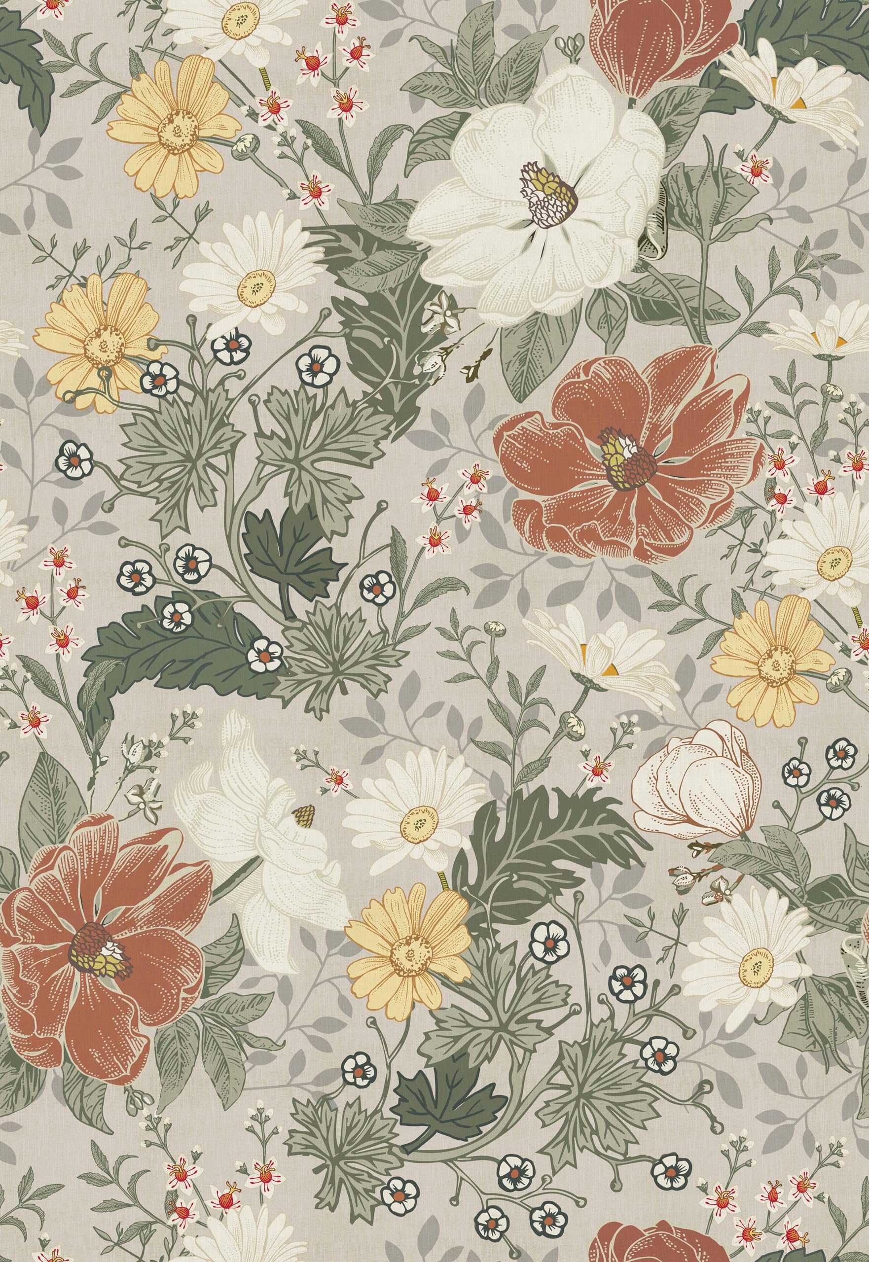 Simon&Siff Vintage Peel and Stick Wallpaper Grey Floral Wallpaper Farmhouse Botanical Contact Paper Self Adhesive Removable Wall Paper for Renter Friendly 118" x 17.3"