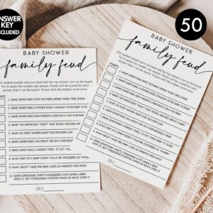 All Ewired Up 50 Baby Shower Family Feud (50-Cards) Fun Baby Shower Game Activity, Gender Neutral Boy or Girl, Minimalist Script