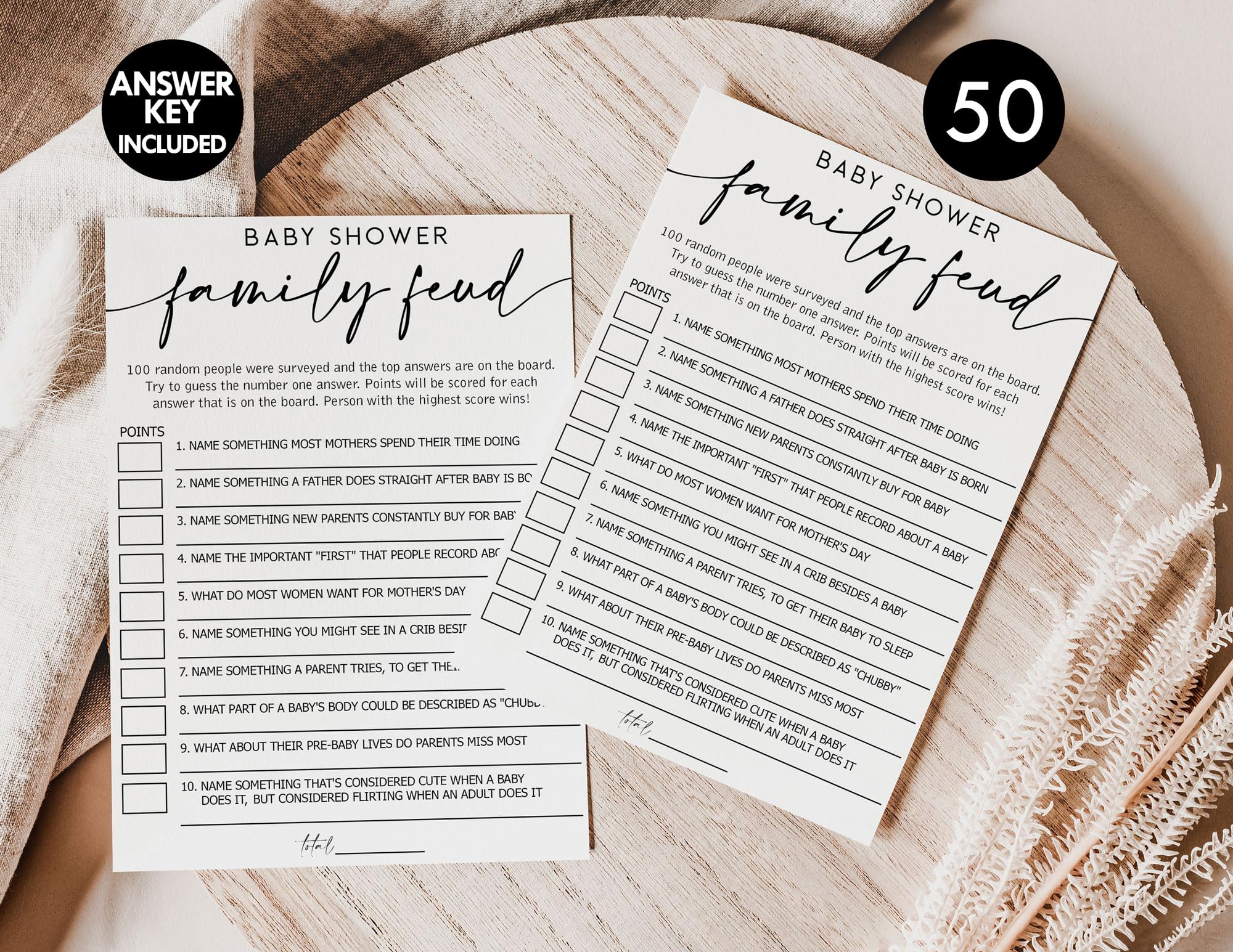 All Ewired Up 50 Baby Shower Family Feud (50-Cards) Fun Baby Shower Game Activity, Gender Neutral Boy or Girl, Minimalist Script