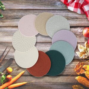 Trivets Set Pot Holders Set Coasters for Countertops Hot Mats Hot Pads Cotton Potholders for Kitchen Ideal for Hot Dishes, Pots, Pans, Teapots, Bowl and Plates 8 Inch 5 pcs (Striped)