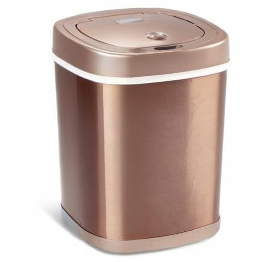 3.9 Gal. Stainless Steel Motion Sensor Trash Can Rose Gold Oval Plastic Fingerprint Proof Quiet Close