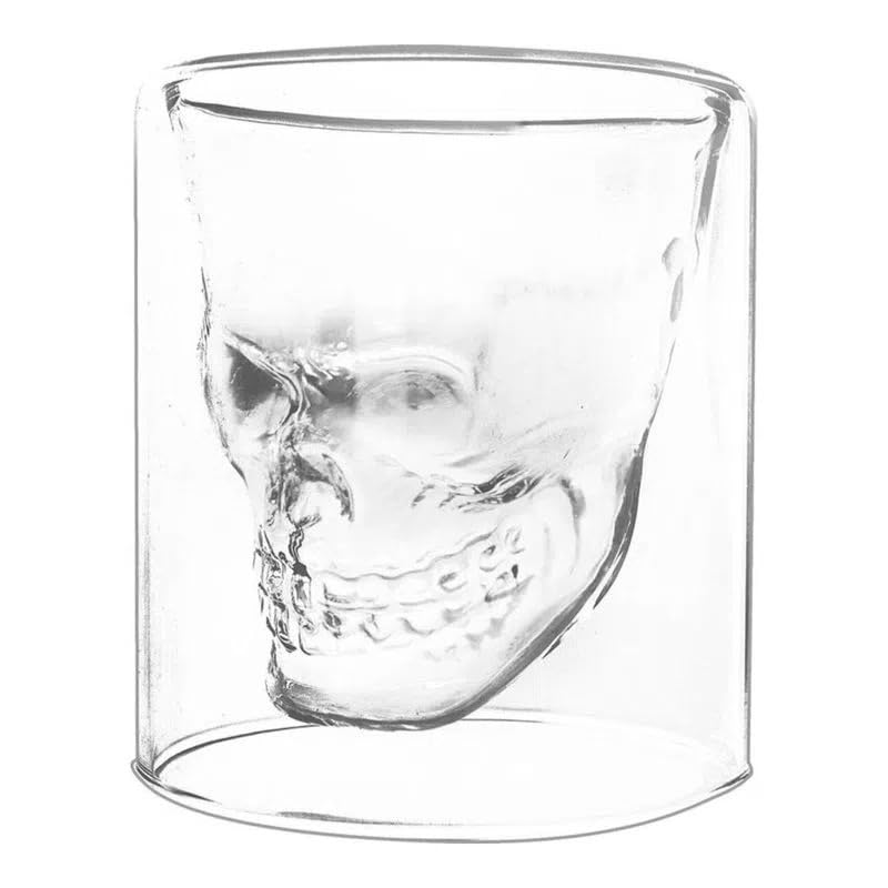 Transparent Skull Double Walled Drinking Glass - Insulated Double Walled Cup for Cocktail, Beer, Whiskey, Bourbon, Vodka, and Scotch Borosilicate Glassware - Keeps Drinks Cold & Hot - Macabre Design