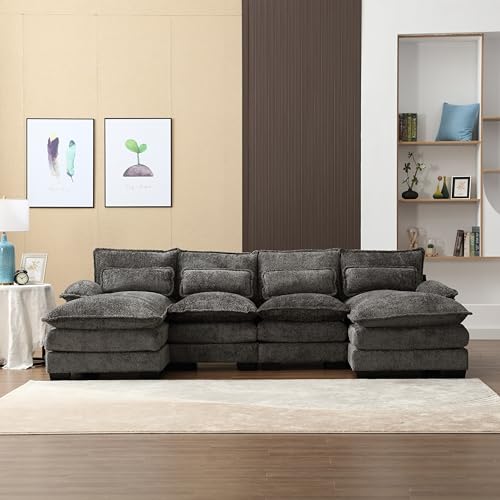 ERYE U-Shaped Cushions Deep Seat Sectional Sofa Couch w/Double Chaise (Left & Rightuper Comfy Sofa & Couch for Home Office Apartment Living Room Sets